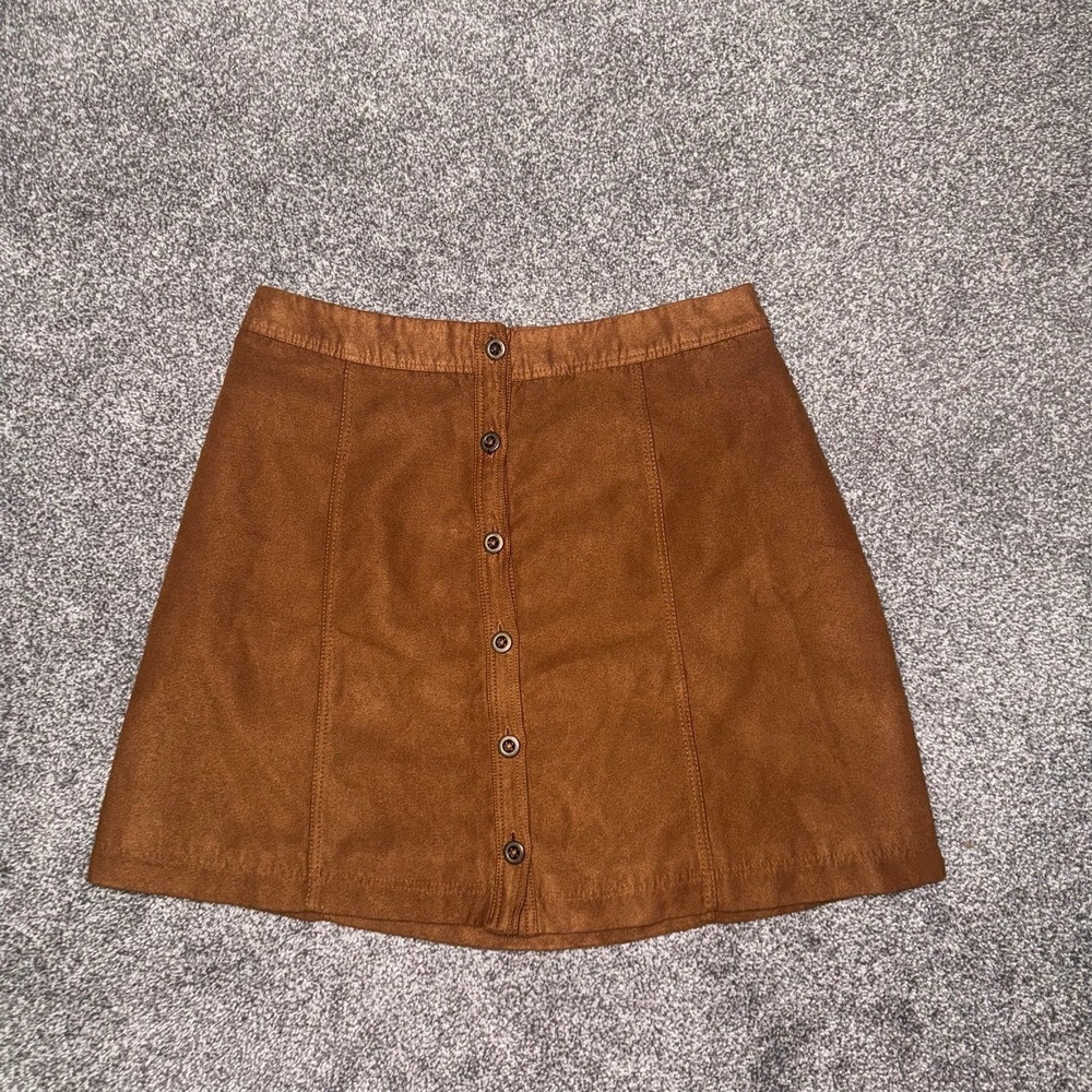 Hollister Women's Brown Faux Suede Button Front A-Line Mini Skirt - Size 3